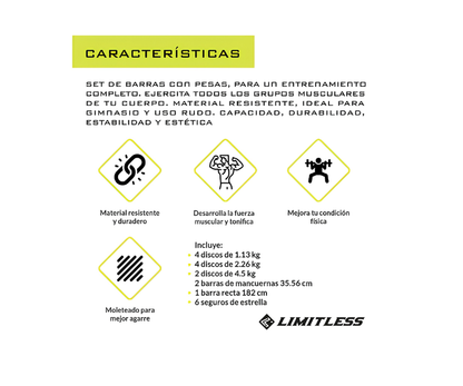 Set de Barras y Discos 31 kg Limitless