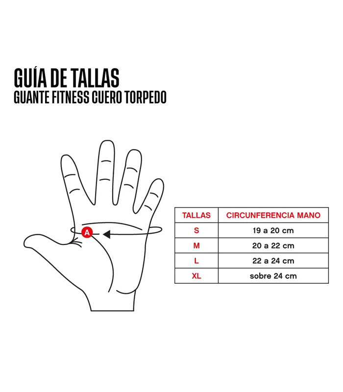 Guante Fitness Torpedo  Palma Cuero y Muñeca  Negro|Negro