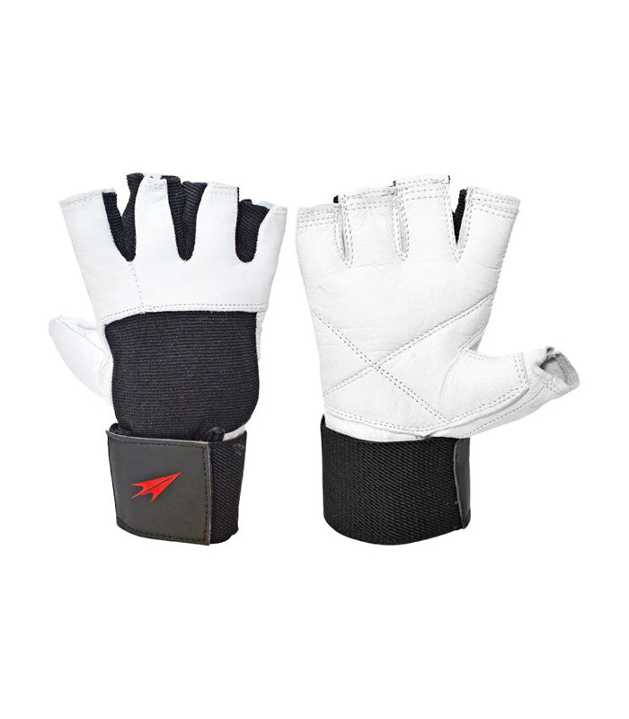 Guante Fitness Torpedo  Palma Cuero y Muñeca  Negro|Blanco