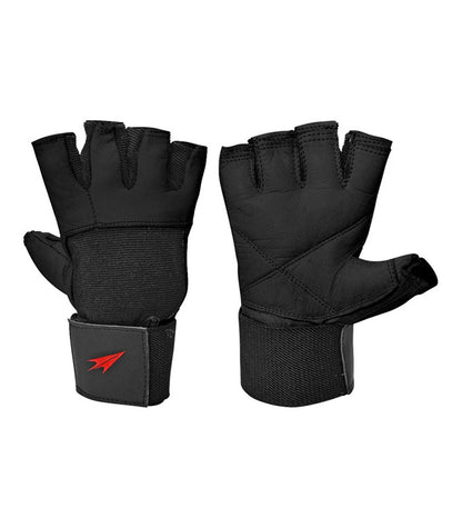 Guante Fitness Torpedo  Palma Cuero y Muñeca  Negro|Negro